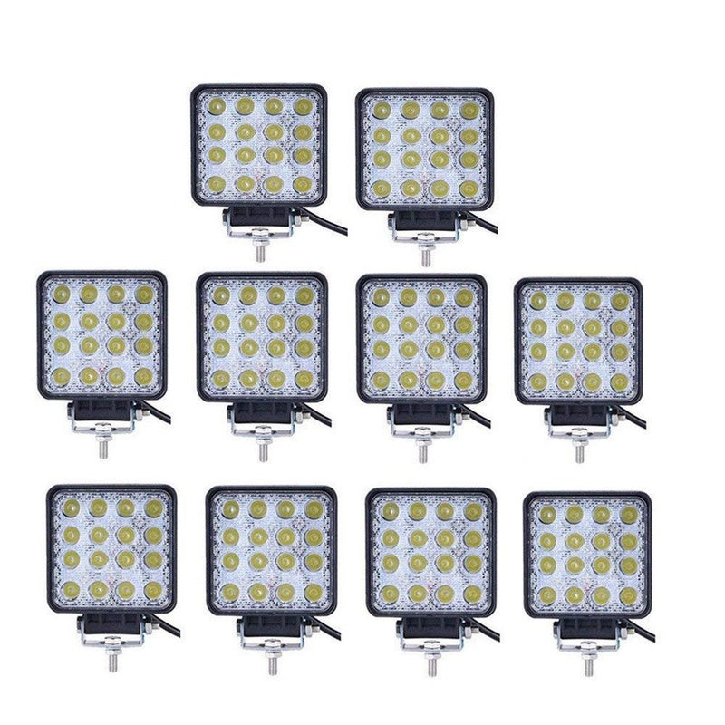 Turboo شريط ضوء LED، Turboo 10 قطع 4 بوصة 48 واط ضوء عمل LED مصابيح بقعة مربعة مصابيح خارج الطريق مصابيح LED للشاحنات، المركبات خارج الطريق، ATV، SUV، UTV، 4WD، جيب، قارب والمزيد - Image 1